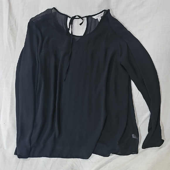 Charlies Tops - Charlies Black Long Sleeve Tie Front Blouse